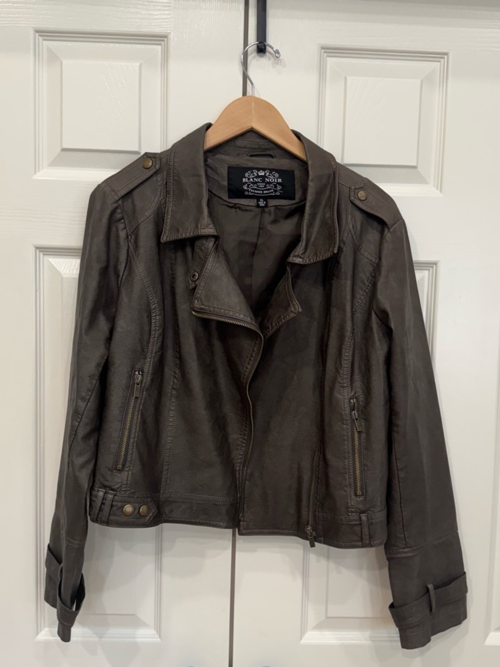 Blanc Noir Dark Brown Faux Leather Jacket